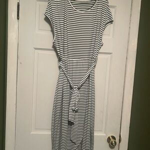 Striped Black and White Knit Wrap Dress
